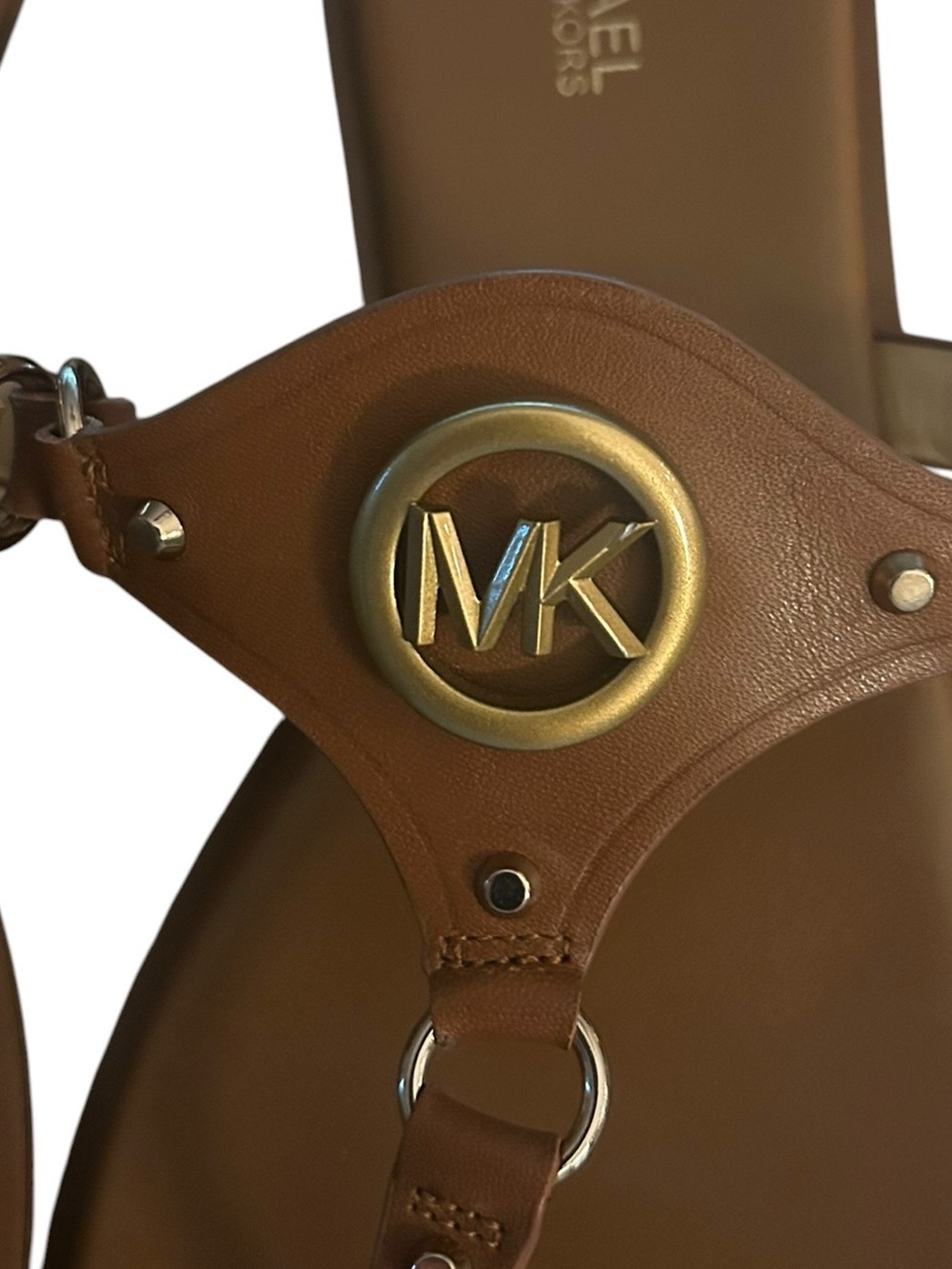 EUC Michael Kors Brown Gold Sandals with Signature Medallion Size 8.5 - Picture 3 of 6